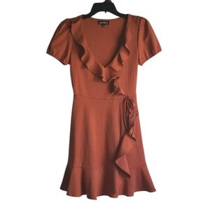 Sequin Hearts Ruffled V-neck Mini Wrap Dress - Small